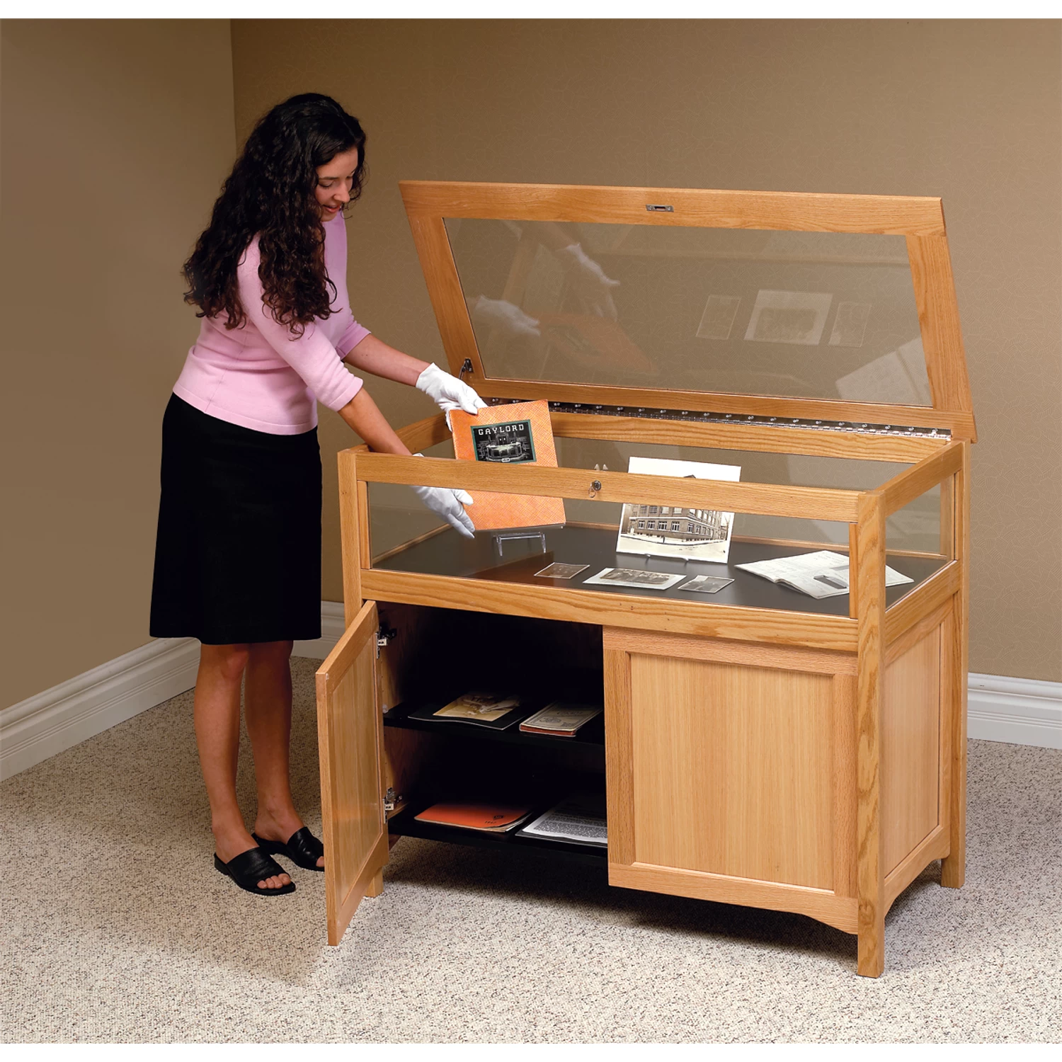 Gaylord Archival® Eastwood Cabinet Base Exhibit Case With LED Lighting 2 Gaylord Archival® Eastwood Cabinet Base Exhibit Case With LED Lighting - Image 2